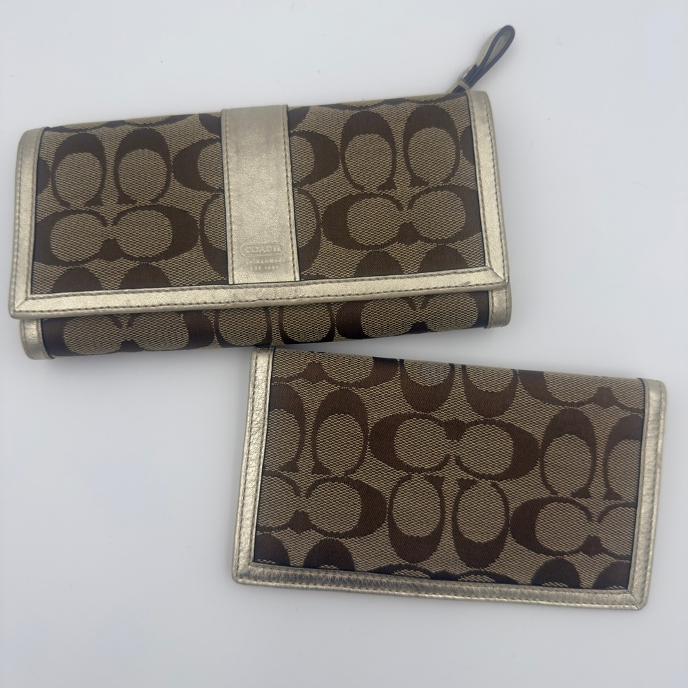 Coach Signature Slim Envelope Wallet and Checkbook Cover Brown Gold OS